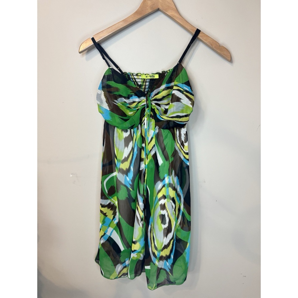 Is/Bella Los Angelos Emerald Chocolate & Yellow Floaty Summer Dress Size Small